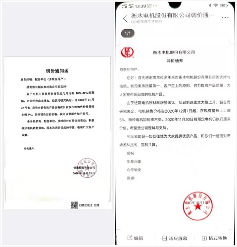 扛不住了,原材料暴涨不停,电机行业齐发调价函!